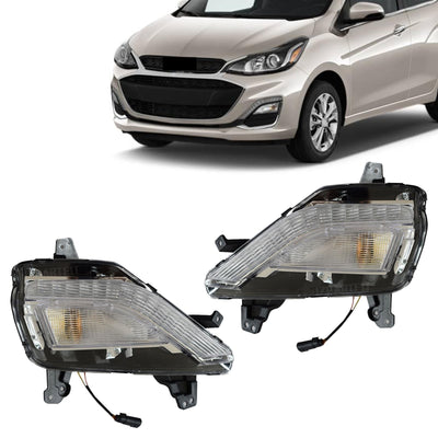 JZPARTFIT LED fog light DRL set for 2019-2022 Chevy Spark, black housing, driver and passenger sides shown