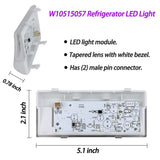 White LED freezer light module with tapered plastic lens cover, part number W10515057, compatible with Whirlpool bottom-freezer refrigerators - view 2
