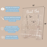 Clear acrylic donut wall display stand 26x22 inches with 25 pegs holding donuts for wedding party decor by Opal Lily - view 2