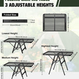 Raynesys portable folding grill table with aluminum mesh top and adjustable steel legs set up outdoors for camping - view 2