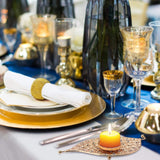 HOVTOV gold iron pillar candle holder plate 9.8 inches wide with polished finish on a flat stable base - view 7
