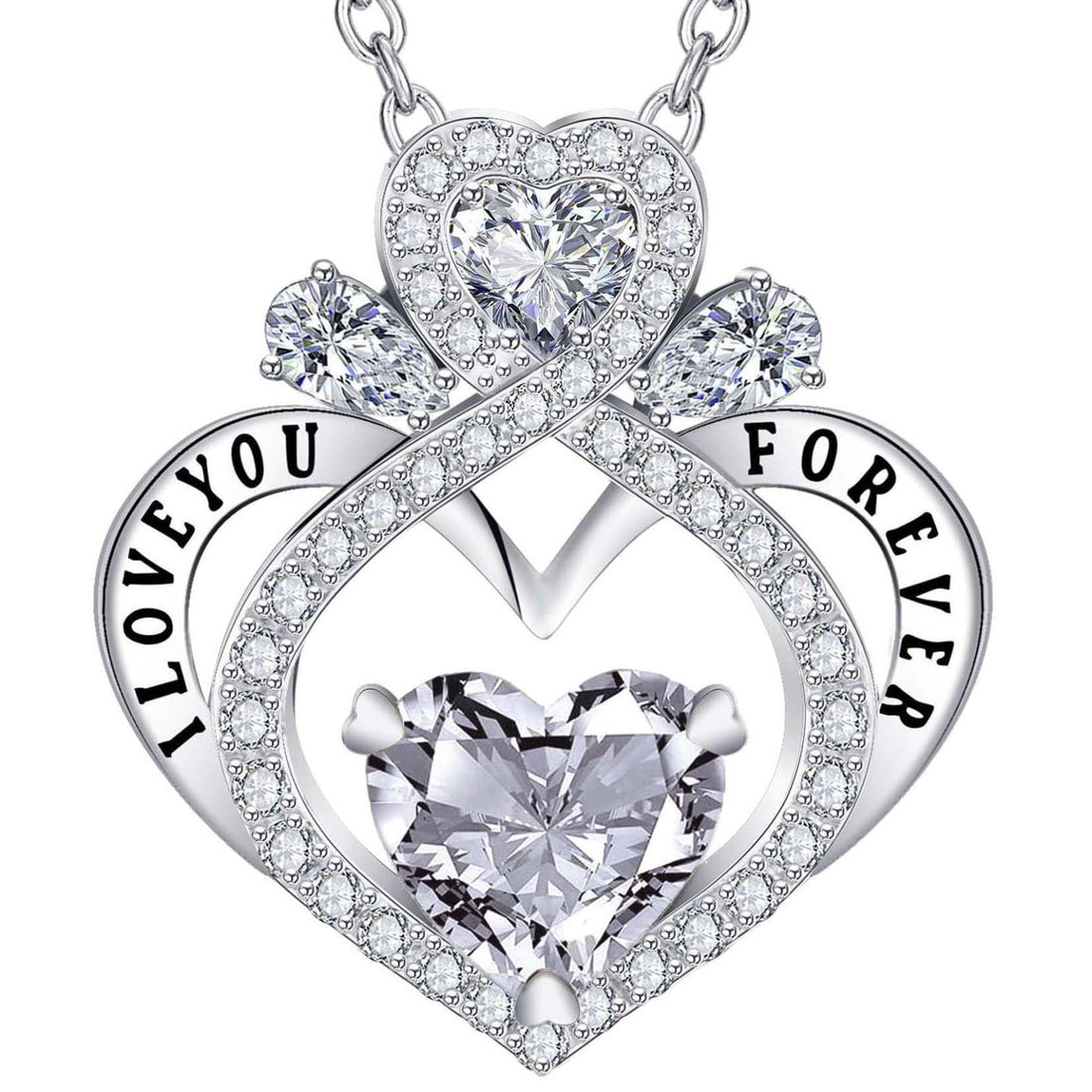 925 sterling silver gold plated heart cubic zirconia birthstone pendant necklace on white background