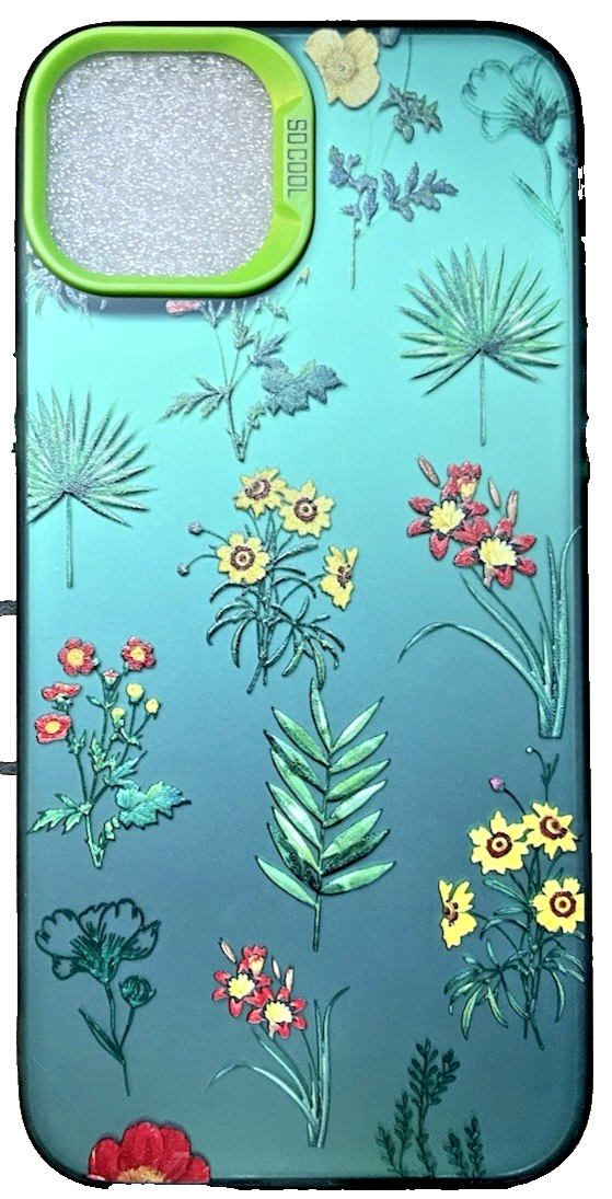 FunYudas green floral hard shell case for iPhone 15 Plus 6.7 inch showing colorful flower and leaf design