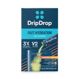 DripDrop Sunburst electrolyte powder stick packs in lemon lime, strawberry, peach, and black cherry flavors, 8-count box - view 2