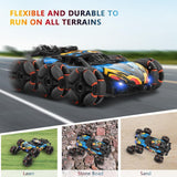 6-wheel double-sided RC stunt drift car with LED lights and mist spray effect, multi-color, shown with remote control - view 7