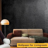 Roll of black crocodile-textured peel and stick vinyl wallpaper 15.7 by 118 inches with embossed grain finish - view 8