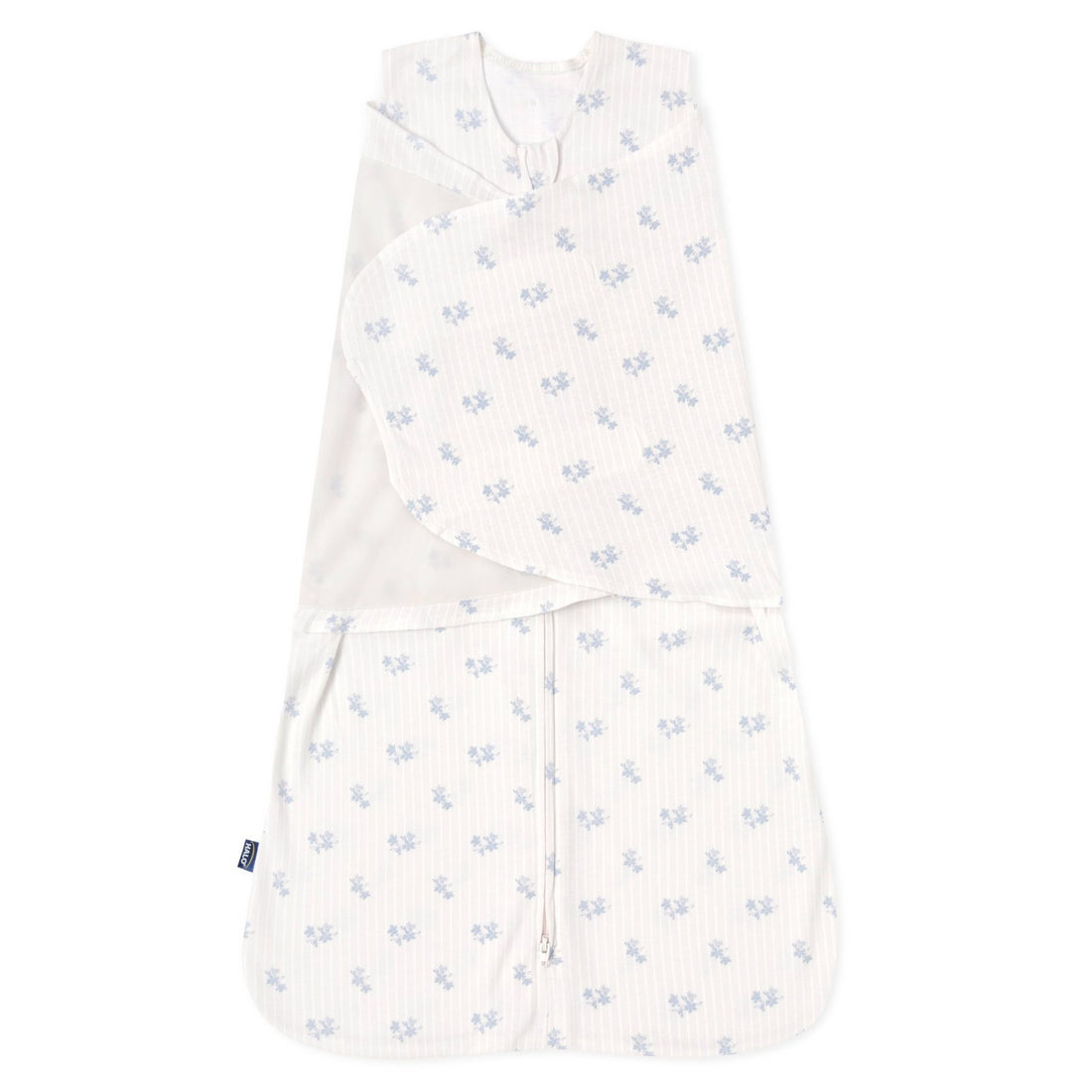 HALO SleepSack Swaddle in Floral Vintage Stripe cotton fabric for newborns 6-12 lbs with 3-way zipper closure