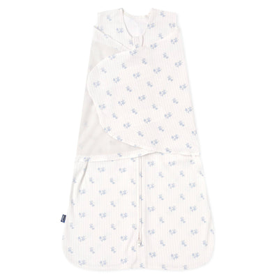 HALO SleepSack Swaddle in Floral Vintage Stripe cotton fabric for newborns 6-12 lbs with 3-way zipper closure
