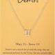 Cyberny Gemini Zodiac Pendant Necklace – 18K White Gold Plated, 18" Chain