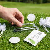 24 golf club shaped ballpoint pens, notepads, organza bags, and thank-you cards arranged as party favor sets - view 7