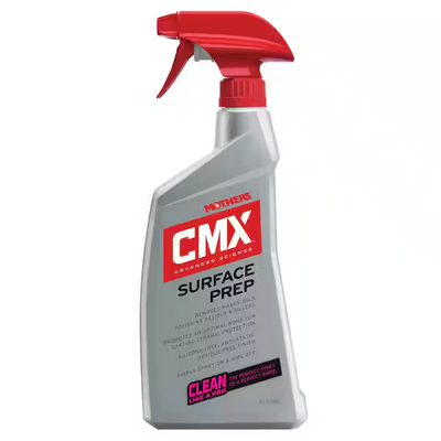Mothers CMX Ceramic Surface Prep Spray 24oz white bottle on car hood, silicone-free pH neutral cleaner
