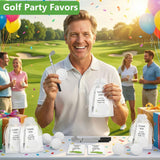 24 golf club shaped ballpoint pens, notepads, organza bags, and thank-you cards arranged as party favor sets - view 5