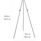 Amazon Basics black steel collapsible tripod easel display stand fully extended on floor holding a poster - view 3