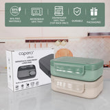 Caperci khaki green 47oz stackable bento lunch box with 4 compartments, sauce container, and built-in utensils on white background - view 7