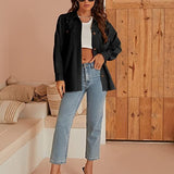 Simplee women's black corduroy shacket jacket with button front, collared neckline, and four pockets, size Large - view 2