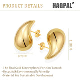 Hagpal chunky 14K gold plated teardrop hoop drop earrings with butterfly closure on white background - view 4