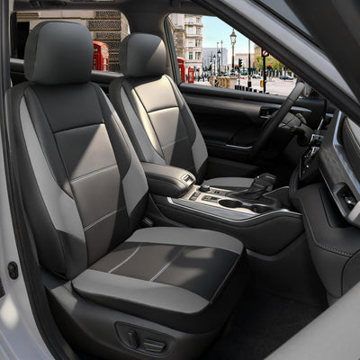 Black and gray faux leather front seat covers for Subaru Outback Forester Crosstrek Legacy, 2-piece universal fit set