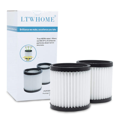 Two white LTWHOME washable HEPA replacement filters 4.33x4.5 inches for ash vacuum model FCP3552816