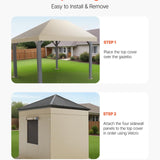 Beige VEVOR 12x16 ft winter gazebo cover with sidewalls and mesh roll-up windows installed on hardtop gazebo - view 7