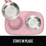 Gorilla Grip Dog Bowl Set with Pink Silicone Mat - 304 Stainless Steel 2 Cup — view 4 of 8