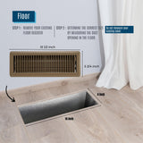 Two brown powder-coated steel louvered floor registers 4x14 inches with adjustable damper lever, heavy duty stamped steel - view 2