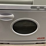 VEVOR RTD-23A white 23L hot towel warmer cabinet with UV sanitizing light open door showing interior racks - view 2