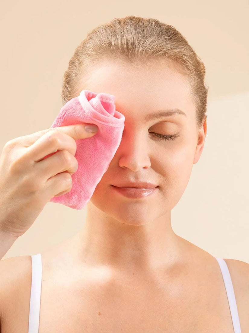 Shapermint dual-sided reusable makeup remover cloth laid flat showing textured exfoliating and smooth removal sides