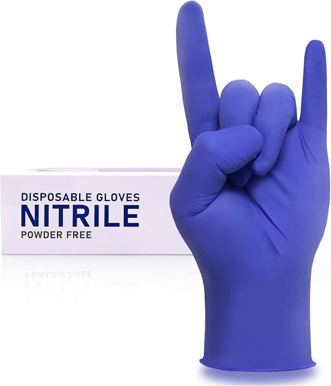 Box of 100 Wostar XL disposable nitrile exam gloves, 4mil powder-free latex-free, shown on white background