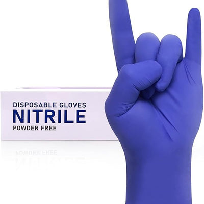 Box of 100 Wostar XL disposable nitrile exam gloves, 4mil powder-free latex-free, shown on white background