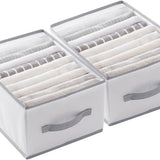 Two white polyamide wardrobe clothes organizer bins with zip dividers and hard support plates, 9x7x8 inches