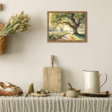 Framed 16x24 inch vintage oak tree and country road landscape canvas print in pine wood frame, ready to hang - view 3