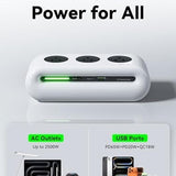 FansDreams black 6-port power strip with 3 AC outlets and 2 USB-C ports on desk with 5ft flat plug extension cord - view 3