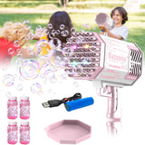 HQF 88-hole bubble machine with multicolor LED lights and detachable fan held by child outdoors at party - view 2