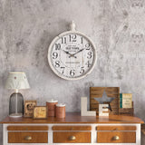 Round 11.8-inch antique white metal farmhouse wall clock with silent quartz movement and vintage dial face - view 6