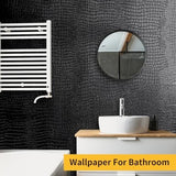 Roll of black crocodile-textured peel and stick vinyl wallpaper 15.7 by 118 inches with embossed grain finish - view 6