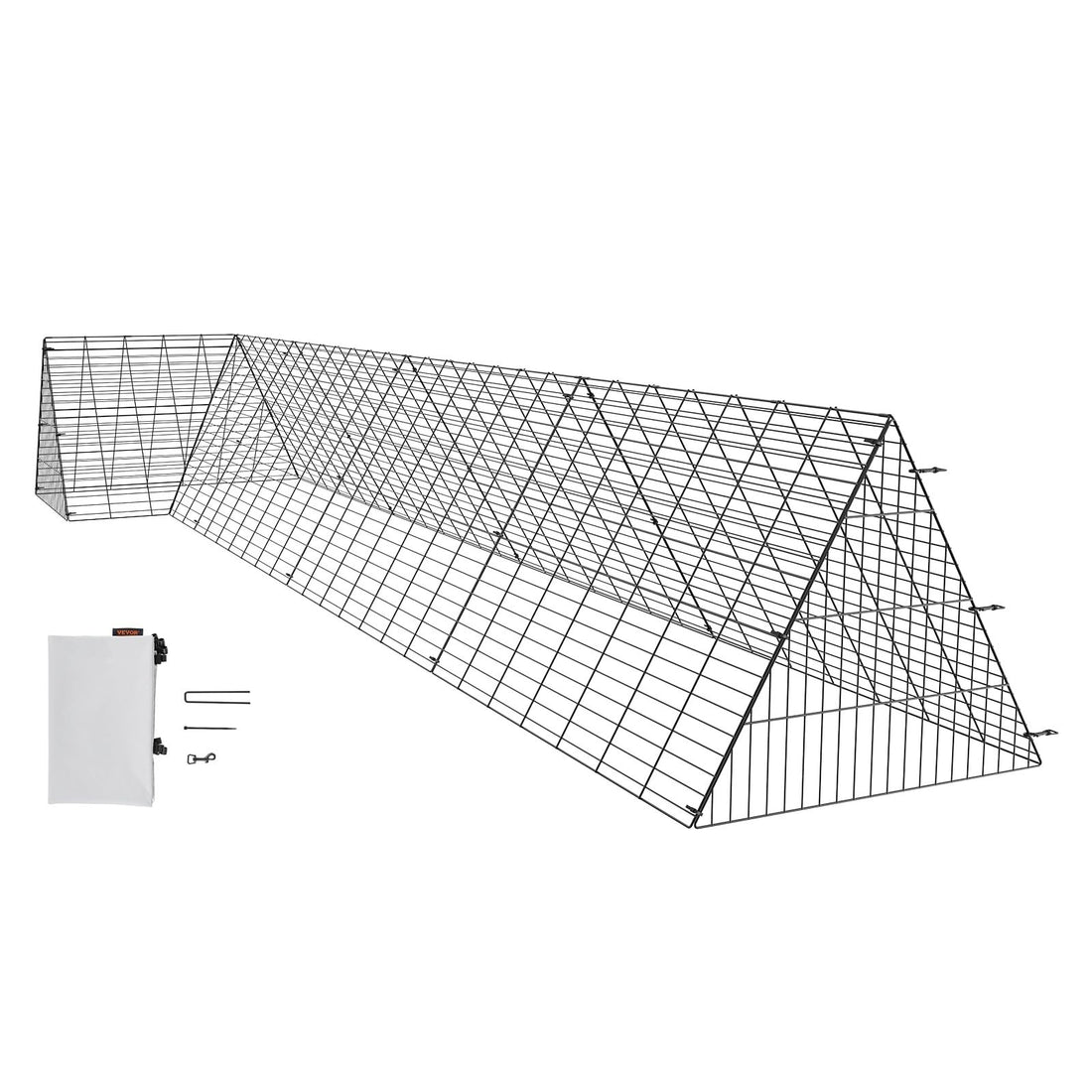 VEVOR black metal chicken tunnel coop run 157.5 inches long with waterproof silver cover and ground stakes for backyard poultry