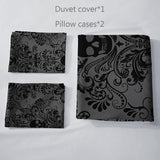 Black gothic skull floral king duvet cover set with 2 pillow shams, Tree of Life print on microfiber bedding - view 5