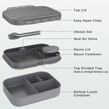 Caperci 47oz dark gray stackable bento lunch box with 4 compartments, locking clips, and built-in utensil set - view 5