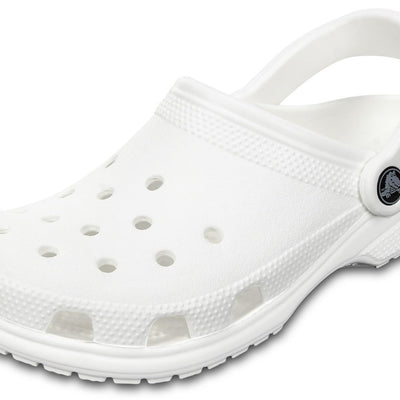 Crocs Classic Clog in white showing slip-on silhouette, ventilation ports, and slingback strap on clean background