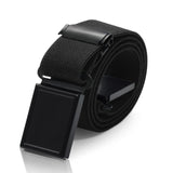 Three black elastic stretch kids belts with magnetic buckle closures by AWAYTR, adjustable for waist sizes 15 to 28 inches