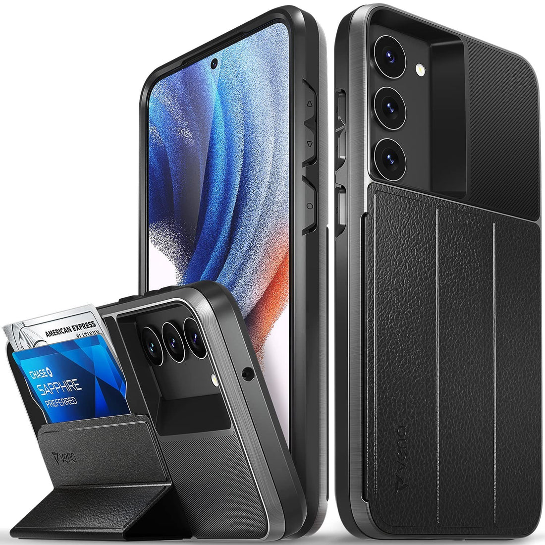 Vena vCommute Space Gray wallet case for Samsung Galaxy S23 Plus with card slot and foldable kickstand flap