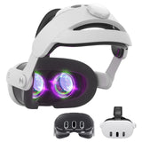Kuject 3-in-1 accessories kit for Meta Quest 3 Slim showing head strap, silicone face cover, and protective shell case