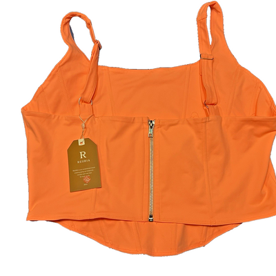 Reoria women's salmon pink sleeveless zip-front tank top size 2XL laid flat, lightweight plus-size workout yoga style