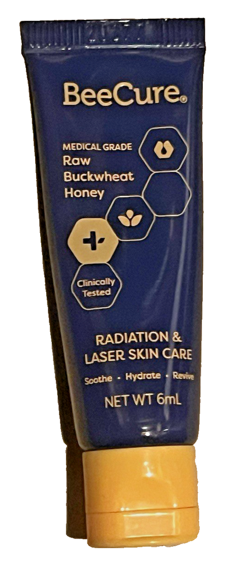 BeeCure 6ml medical grade buckwheat honey radiation and laser skin soothing cream tube on white background