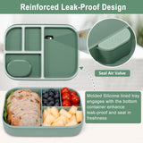 Caperci khaki green 47oz stackable bento lunch box with 4 compartments, sauce container, and built-in utensils on white background - view 5