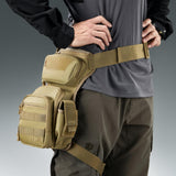 Tan AMHEH tactical drop leg thigh bag 4.5L with detachable leg strap, multiple pockets, and buckle closure - view 2