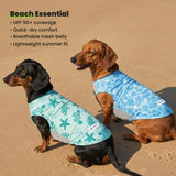 Two Fitwarm small dog cooling shirts in sky blue and mint green with marine starfish and turtle print, UPF 50+ sun protection - view 7
