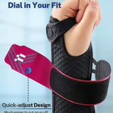 Fitomo rose-colored adjustable wrist brace with open thumb splint and hook-loop strap, size S/M, on white background - view 5