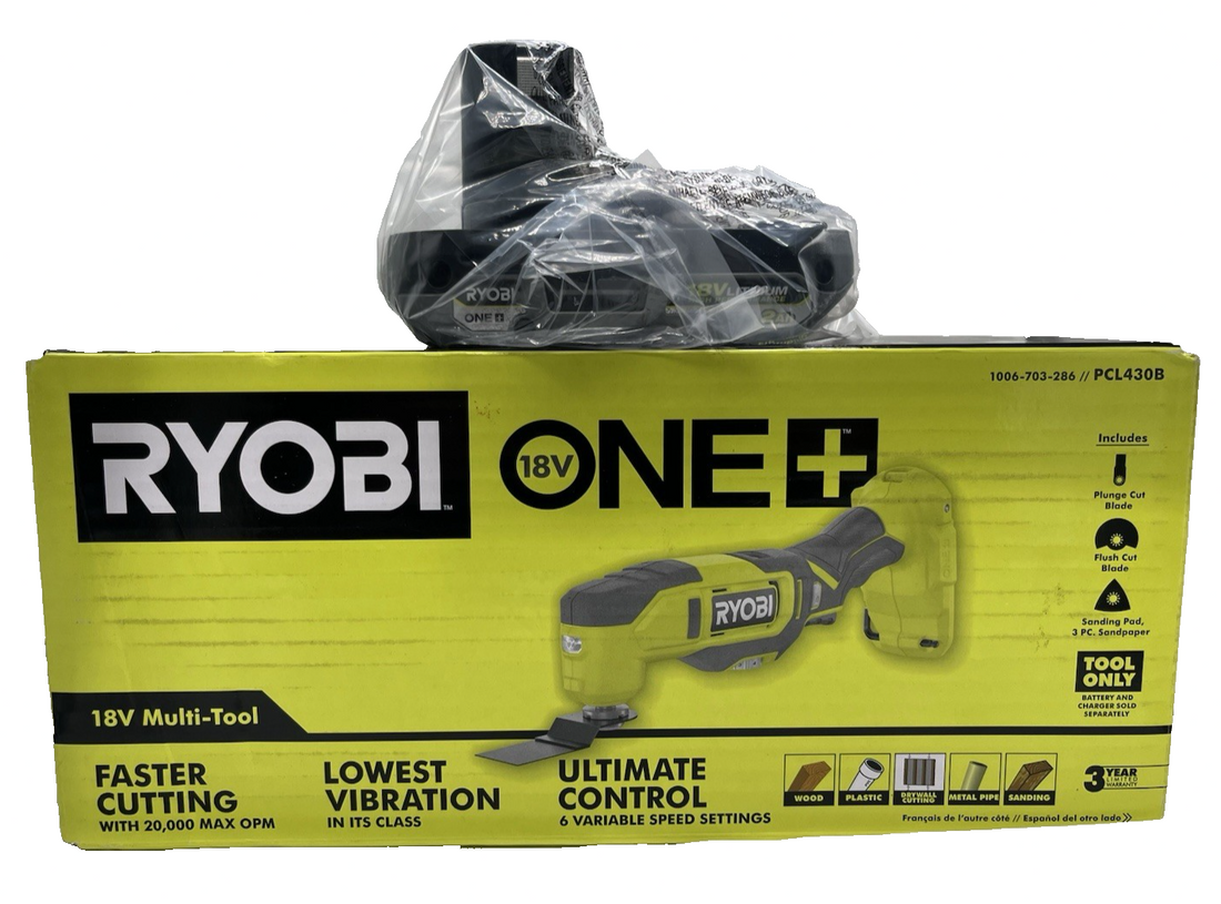 Ryobi PCL430B 18V cordless oscillating multi-tool in green with 2.0Ah lithium-ion battery pack included