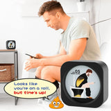 Black JODUY toilet-shaped 5-minute sand timer novelty gag gift standing upright on white background - view 3